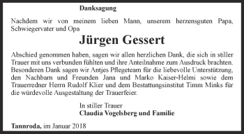 Traueranzeige von Jürgen Gessert von Thüringer Allgemeine, Thüringische Landeszeitung