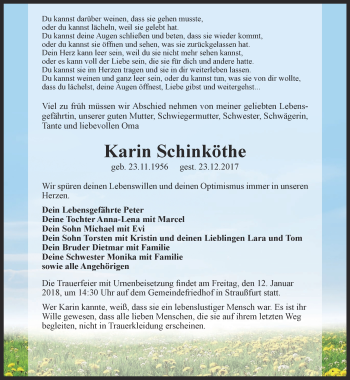 Traueranzeige von Karin Schinköthe von Thüringer Allgemeine