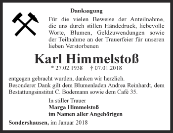 Traueranzeige von Karl Himmelstoß von Thüringer Allgemeine