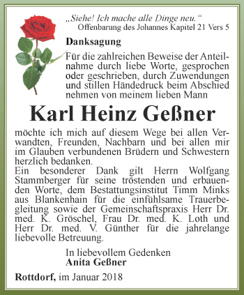 Traueranzeige von Karl Heinz Geßner von Thüringer Allgemeine, Thüringische Landeszeitung