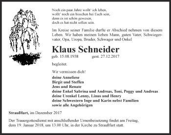 Traueranzeige von Klaus Schneider von Thüringer Allgemeine