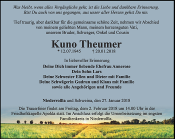 Traueranzeige von Kuno Theumer von Thüringer Allgemeine, Thüringische Landeszeitung