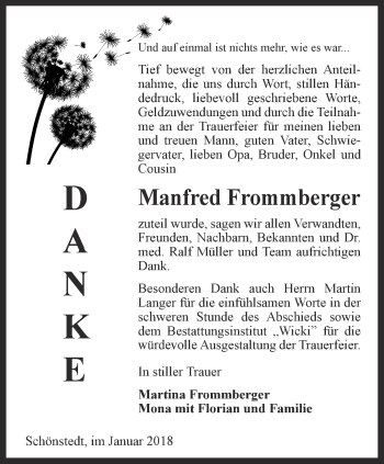 Traueranzeige von Manfred Frommberger von Thüringer Allgemeine, Thüringische Landeszeitung