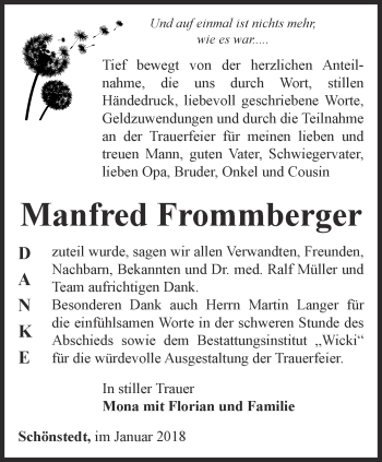 Traueranzeige von Manfred Frommberger von Thüringer Allgemeine, Thüringische Landeszeitung