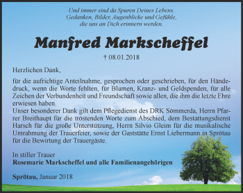 Traueranzeige von Manfred Markscheffel von Thüringer Allgemeine