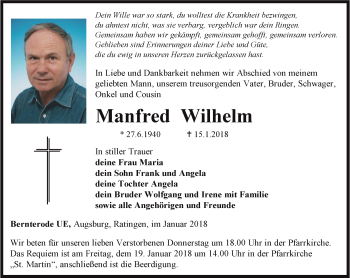 Traueranzeige von Manfred Wilhelm von Thüringer Allgemeine