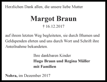 Traueranzeige von Margot Braun von Thüringer Allgemeine, Thüringische Landeszeitung
