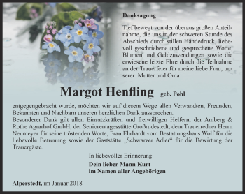 Traueranzeige von Margot Henfling von Thüringer Allgemeine, Thüringische Landeszeitung