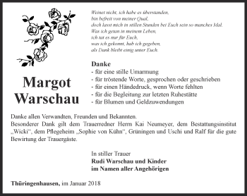 Traueranzeige von Margot Warschau von Thüringer Allgemeine