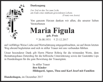 Traueranzeige von Maria Figula von Thüringer Allgemeine