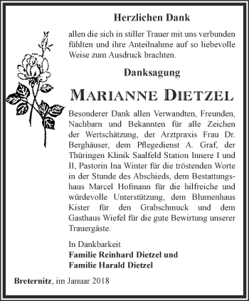 Traueranzeige von Marianne Dietzel von Ostthüringer Zeitung