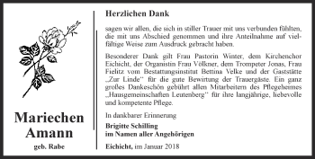 Traueranzeige von Mariechen Amann von Ostthüringer Zeitung