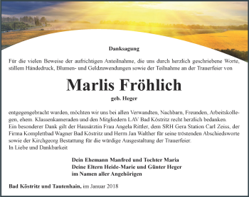 Traueranzeige von Marlis Fröhlich von Ostthüringer Zeitung