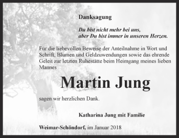 Traueranzeige von Martin Jung von Thüringer Allgemeine, Thüringische Landeszeitung