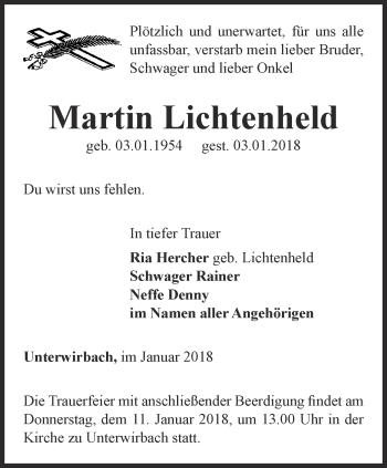 Traueranzeige von Martin Lichtenheld von Ostthüringer Zeitung