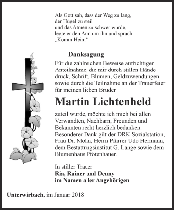 Traueranzeige von Martin Lichtenheld von Ostthüringer Zeitung