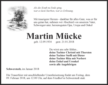 Traueranzeige von Martin Mücke von Thüringer Allgemeine