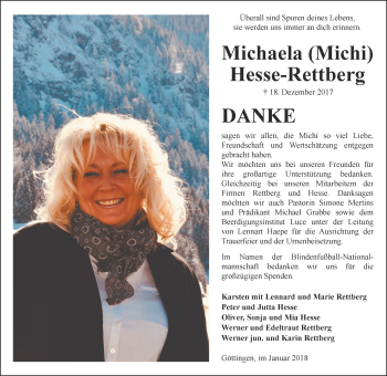 Traueranzeige von Michaela Hesse-Rettberg von Thüringer Allgemeine