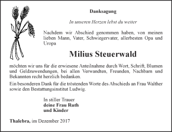 Traueranzeige von Milius Steuerwald von Thüringer Allgemeine