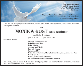 Traueranzeige von Monika Rost von Ostthüringer Zeitung