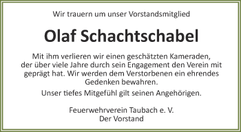 Traueranzeige von Olaf Schachtschabel von Thüringer Allgemeine, Thüringische Landeszeitung