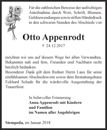 Traueranzeige von Otto Appenrodt von Thüringer Allgemeine
