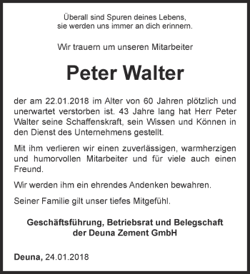 Traueranzeige von Peter Walter von Thüringer Allgemeine