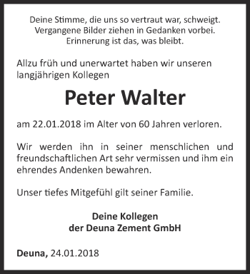 Traueranzeige von Peter Walter von Thüringer Allgemeine