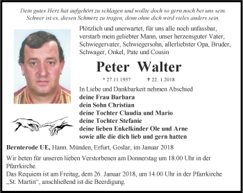 Traueranzeige von Peter Walter von Thüringer Allgemeine