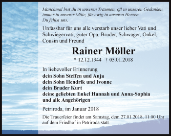 Traueranzeige von Rainer Möller von Ostthüringer Zeitung, Thüringische Landeszeitung