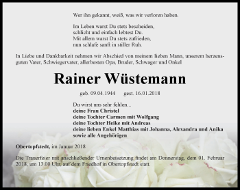 Traueranzeige von Rainer Wüstemann von Thüringer Allgemeine