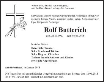 Traueranzeige von Rolf Butterich von Thüringer Allgemeine