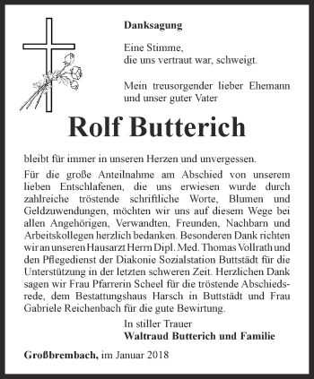 Traueranzeige von Rolf Butterich von Thüringer Allgemeine