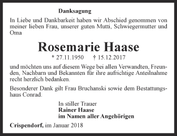 Traueranzeige von Rosemarie Haase von Ostthüringer Zeitung