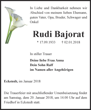 Traueranzeige von Rudi Bajorat von Thüringer Allgemeine