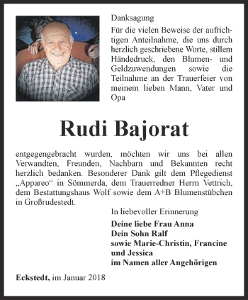 Traueranzeige von Rudi Bajorat von Thüringer Allgemeine