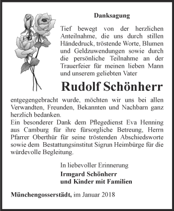 Traueranzeige von Rudolf Schönherr von Thüringer Allgemeine, Thüringische Landeszeitung