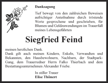 Traueranzeige von Siegfried Feind