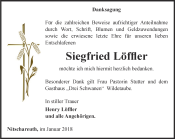 Traueranzeige von Siegfried Löffler von Ostthüringer Zeitung