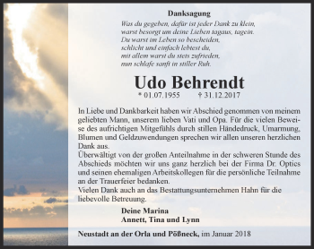 Traueranzeige von Udo Behrendt