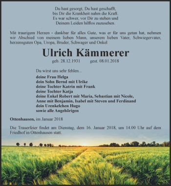 Traueranzeige von Ulrich Kämmerer von Thüringer Allgemeine