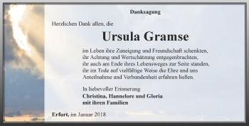 Traueranzeige von Ursula Gramse von Thüringer Allgemeine, Thüringische Landeszeitung