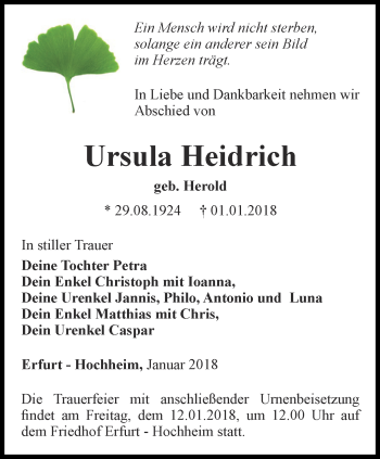 Traueranzeige von Ursula Heidrich