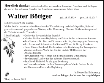 Traueranzeige von Walter Böttger von Thüringer Allgemeine, Thüringische Landeszeitung
