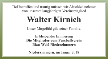 Traueranzeige von Walter Kirnich von Thüringer Allgemeine, Thüringische Landeszeitung