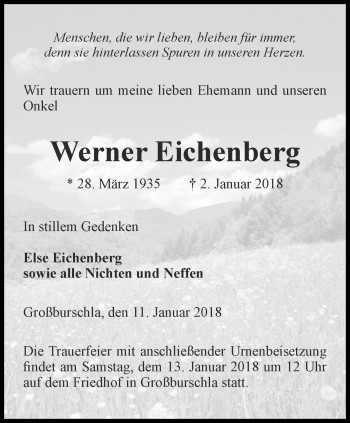 Traueranzeige von Werner Eichenberg von Thüringer Allgemeine, Thüringische Landeszeitung