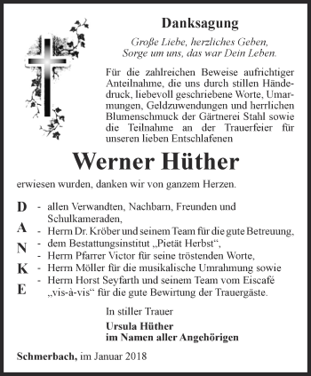 Traueranzeige von Werner Hüther von Ostthüringer Zeitung, Thüringische Landeszeitung