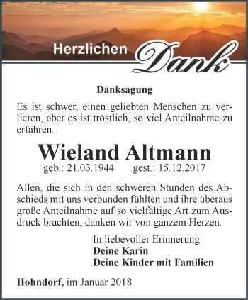 Traueranzeige von Wieland Altmann von Ostthüringer Zeitung