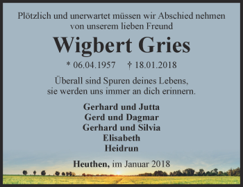 Traueranzeige von Wigbert Gries von Thüringer Allgemeine