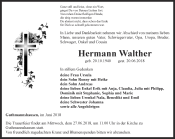 Traueranzeige von Hermann Walther von Thüringer Allgemeine, Thüringische Landeszeitung, Ostthüringer Zeitung